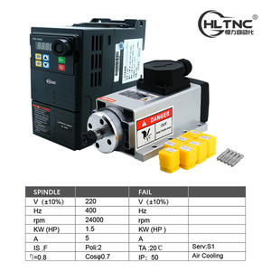 แกนหมุนเครื่องยนต์3เฟส220V 380V 24000RPM 1.5KW สี่เหลี่ยมระบายความร้อนด้วยอากาศ ER11 CNC พร้อมชุด VFD - Product Image 4