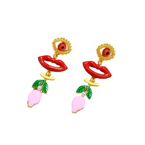 Boucles d'oreilles pendantes vintage style western œil de diable or lèvres tulipe design bijoux de mode pour femme en alliage de zinc R33 - Product Image 4