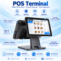 Systèmes de point de vente à double écran tactile capacitif 15,6''+11,6'', en aluminium, avec écran détachable, pour magasin et entreprise