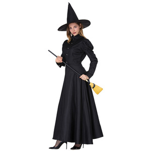 Disfraz de bruja negra para mujer adulta, vestido largo con sombrero y escoba, disfraz de Halloween para actuación en escenario, traje de juego de rol - Product Image 2