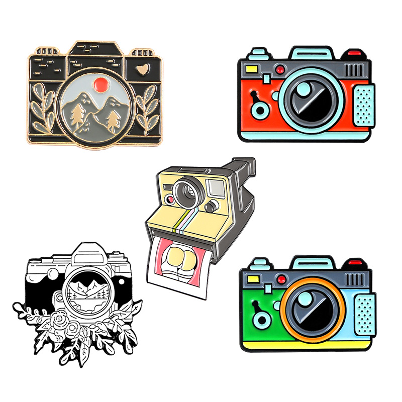 Custom Design Your Own Retro Lapel Pin Badge Metal Customized Shaped Soft Enamel Pin Camera