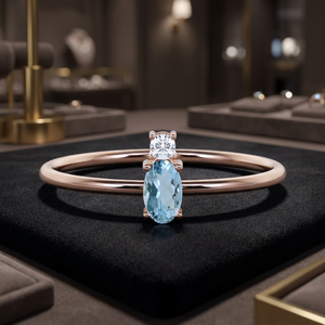 Bague de promesse et de mariage élégante en argent sterling 925 plaqué rhodium avec aigue-marine pour femme, idéale pour les fêtes - Product Image 3