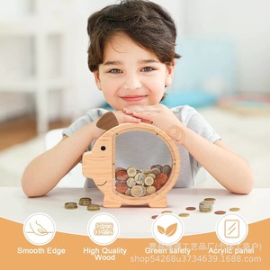 Hucha de madera transparente de acrílico para niños, caja de ahorro con forma de cerdito, para edades de 5 a 7 años - Product Image 3