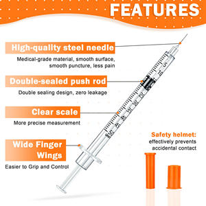 Jeringa de <span class=keywords><strong>Insulina</strong></span> TEXNET TEX00038 de 1 mililitro, Clase II, con <span class=keywords><strong>Aguja</strong></span> Desmontable, Aprobada por la CE, <span class=keywords><strong>Naranja</strong></span> - Product Image 4
