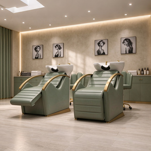 Fauteuil de lavage électrique de luxe vert en acier inoxydable de haute qualité avec moteurs CE, fonction massage et levage des jambes, et bac en céramique - Product Image 1