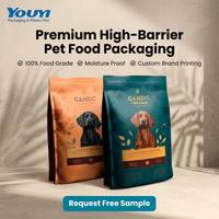 YOUYI Sac d'emballage alimentaire personnalisé à 4 couches pour animaux de compagnie, fond plat, haute qualité, avec fenêtre refermable en aluminium, impression 12 couleurs, qualité alimentaire