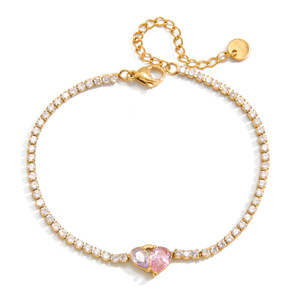 Heart Shape Zircon Tennis Bracelet 18K <b>Gold</b> Plated Stainless Steel Channel Setting Gift Jewelry - Product Image 5