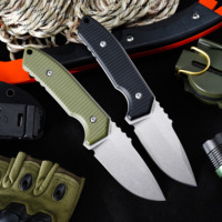 Couteau fixe GT-TCG04 avec logo personnalisable, acier 14C28N, manche G10 (noir/vert), couteau de camping équipé d'une étui de haute qualité
