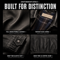 Blouson Bomber en Cuir Pleine Fleur Grainé Personnalisé 420 g/m² avec Doublure Tartan, Manches à Boutons Pression et Ourlet Élastique – Vêtement d'extérieur Streetwear OEM ODM