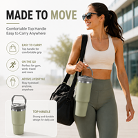 Vaso térmico personalizado de acero inoxidable de 30 oz con asa superior, tapa con pajita abatible y base apta para portavasos - Proveedor mayorista