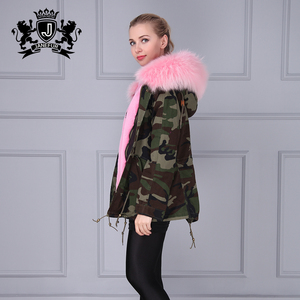 Janefur camuflaje Parka Collar de piel de mapache con capucha con forro de piel sintética de Parka - Product Image 4