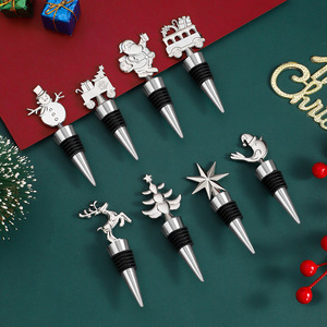 Christmas <b>Wine</b> <b>Stoppers</b> Zinc Alloy Decorative Santa Snowman Reindeer Bottle Seals Holiday Gift Set - Product Image 1