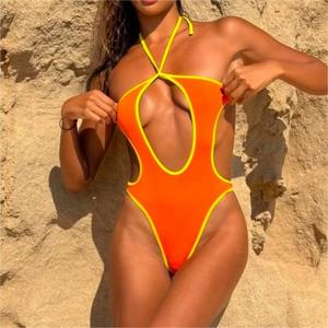 Traje de Baño de Una Pieza <span class=keywords><strong>con</strong></span> Cordones y Recortes de Tela Reciclada, Diseño Personalizado de Marca Privada, Monokini Sexy para Mujer - Product Image 1