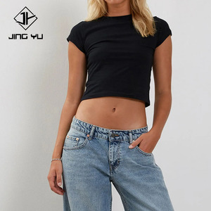 Factory wholesale summer beach black crew neck baby tees high quality soft 100% cotton <b>crop</b> <b>tops</b> - Product Image 3