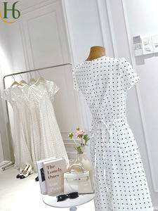 Vestido Maxi Casual con Cuello en V y Estampado de Puntos Blancos, Vestido de Fiesta con Escote Cruzado y Estampado de Puntos Vietnamita, Tela de Chifón Suave - Product Image 2