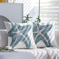 Coussin géométrique bleu à motif tufté, style Ins, pour canapé, salon, chambre à coucher, lit, avec pompon et sans rembourrage