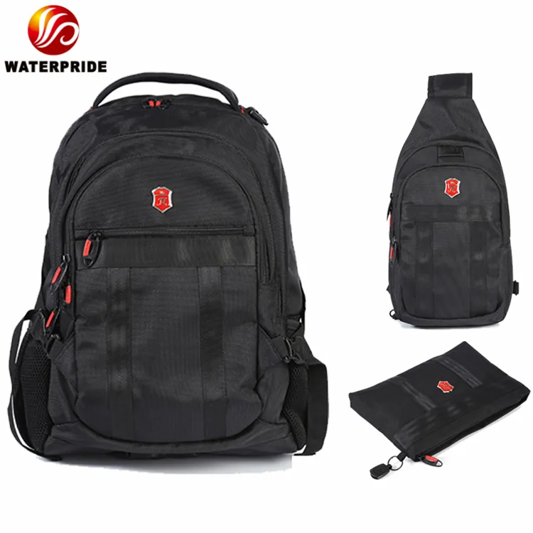 black classic business computer backpack with sling bag and hand pouch set bags 14 inch laptop backpack with USB PORT