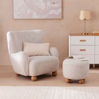 Fauteuil d'appoint contemporain en fourrure sherpa avec dossier haut, fauteuil moderne en tissu bouclé pour salon avec design en bois