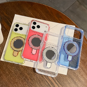 เคสโทรศัพท์กระจกแบบแม่เหล็กมีกากเพชรสำหรับ iPhone 17 16 15 14 PRO MAX ที่ยึดนีออนเกราะกันกระแทกฝาหลัง3 in 1 - Product Image 1
