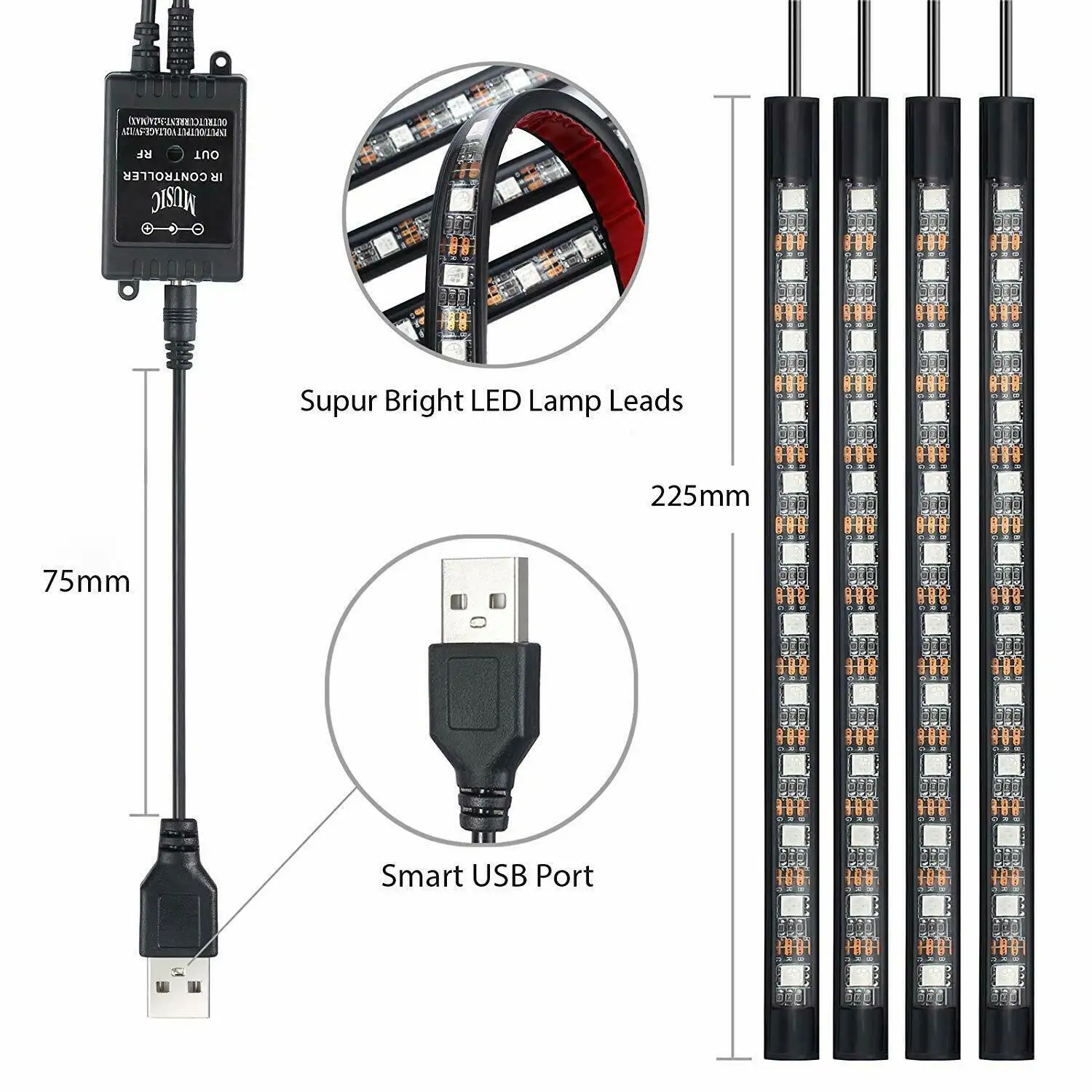 Waterproof RGB LED Light Strip Kit Dimmable SMD 5050 LED Tape Light Remote control for TV Bedroom Home Car decoration