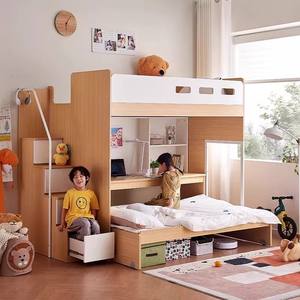 <span class=keywords><strong>Lit</strong></span> superposé multifonctionnel en bois pour enfants avec bureau informatique intégré, meubles de rangement dissimulés et escalier escamotable - Product Image 4