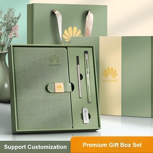Custom Hot Stamping Debossed Logo High-end Waterproof PU Leather Blank Business Notebook Gift Box Set com saco para promoção - Product Image 6