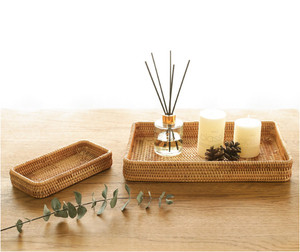Best price Eco-friendly Set Natural Rattan Wicker Fruit Bread Tray Cosmetic Toiletries Snacks Storage Box Storage Basket