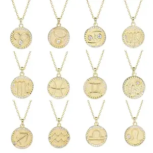 Nuevo 925 plata esterlina 12 signos del zodiaco 18K chapado en oro colgante collar joyería