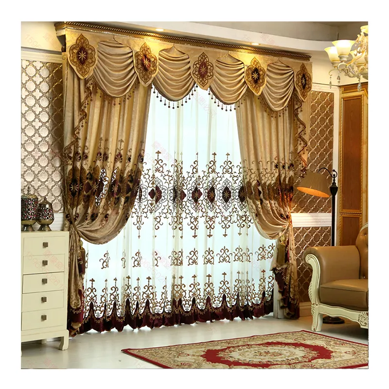 Innermor luxury European style fancy embroidery ready made curtains for the living room with valance