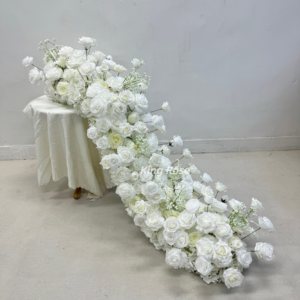 Rose en soie blanche décoration <span class=keywords><strong>chemin</strong></span> <span class=keywords><strong>de</strong></span> fleurs <span class=keywords><strong>Table</strong></span> rangée <span class=keywords><strong>de</strong></span> fleurs rangée <span class=keywords><strong>de</strong></span> fleurs artificielles pour la décoration <span class=keywords><strong>de</strong></span> désherbage - Product Image 4
