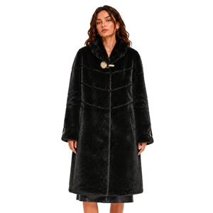 Manteau long vintage en fausse fourrure pour <span class=keywords><strong>femme</strong></span>, avec poignets dorés décoratifs, veste épaisse et chaude en peluche, idéal pour les fêtes formelles et les tenues d'extérieur par temps froid - Product Image 1