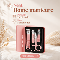 Kit d'entretien des ongles réutilisable 6 pièces au design pastel tendance, avec ciseaux roses et ensemble de coupe-ongles mignon