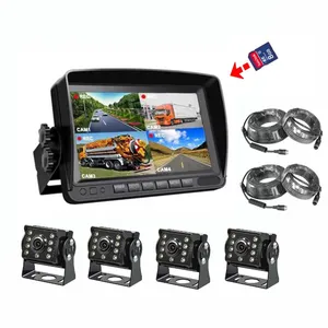 Conjunto de TV grande angular 9-36V 1080p para carro, dvr, 4 câmeras, painel, monitor quad de 7 polegadas, sistema de câmera para ônibus e caminhão, resistente