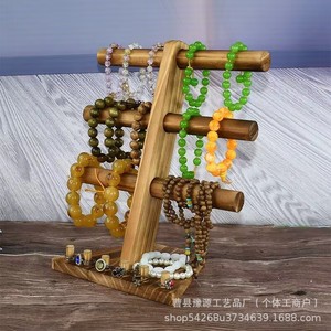 Wooden Jewelry Display Rack 3 Tier Solid Wood Desktop Storage For Bracelets <b>Necklaces</b> Rings Prayer Beads Organizers - Product Image 1