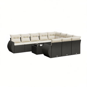 Cream White And Black <b>Rattan</b> Garden <b>Sofa</b> Set With Cushions Outdoor Furniture 10 Plus Seating Capacity Contemporary Design - Product Image 1