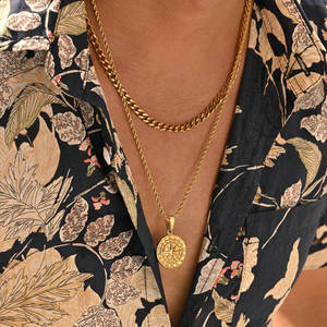 Vintage Non Tarnish Jewelry 316L Stainless Steel Base 14k 18k PVD Gold Plated <b>Men's</b> Charm <b>Compass</b> Coin <b>Necklace</b> Pendant for <b>Men</b> - Product Image 4