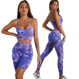 New Tie Dye Seamless Women Yoga Set Quick Dry Gym Clothing Fitness Crop Top High Waist Leggings Sports Suits Custom