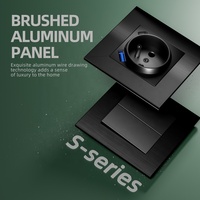 Enchufe USB de pared de la UE Enchufe de pared francés 2P + T con USB Enchufe de panel de aluminio negro con USB de alta velocidad Tipo A Tipo C