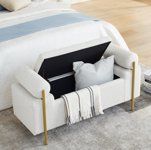 Luxury Convertible Fabric Storage Bench with Modern Design Cylindrical Arms and Iron Legs for Bedroom Living Room Home <b>Office</b> - Product Image 4