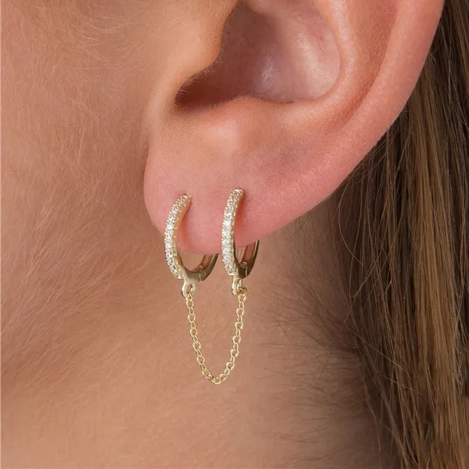 CAOSHI Chain Tassel Golden/White Rose Gold Crystal Simple Bohemia Earring For Lady Girls Two Ear Hole Piercing Hoop Earrings