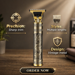 Tondeuse à barbe électrique rechargeable, machine à sculpter les barbes à lame en T, tondeuse à cheveux portable, métal vintage, alimentation USB, usage domestique pour hommes - Product Image 2