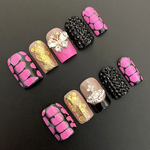 Venta al por mayor completamente decorado precioso estilo francés Y2K <span class=keywords><strong>uñas</strong></span> hechas a mano Prensa 20mm diseño personalizado corto cuadrado <span class=keywords><strong>uñas</strong></span> postizas artificiales - Product Image 5