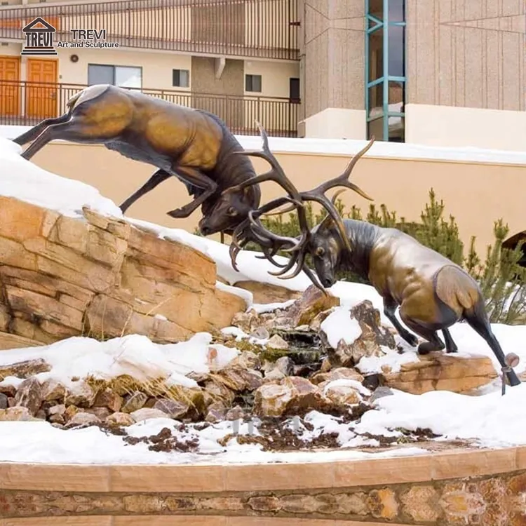 정원 실물 크기 금속 싸움 동물원을 위한 청동색 사슴 고라니 동상 조각품