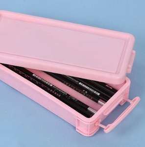 Étui à crayons en plastique coloré, boîte de rangement rectangulaire avec couvercle à boucle pour l'école et le bureau - Product Image 3