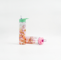 Bouteille d'eau portable créative en plastique avec bec verseur et paille, motif floral personnalisé, pour femmes et enfants, idéale pour les sports de plein air et la consommation directe