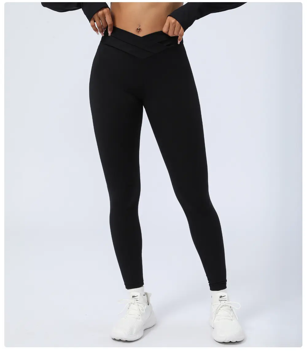 INS HOT Pantalon de Yoga taille haute pour femme Taille croisée Leggings en forme de V Butt Lift Spandex/Nylon Fitness Vêtements Gym Solid Active