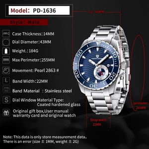 Reloj PAGANl DESlGN 1636 de Lujo para Hombre, Diseño Ejecutivo, Acero Inoxidable, Automático, Bisel de Cerámica, Mecánico, Resistente al Agua - Product Image 5