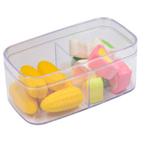 Boîte à dessert en plastique PS de qualité alimentaire transparente avec 2 compartiments séparés, forme rectangulaire, pour l'emballage de bonbons et de friandises