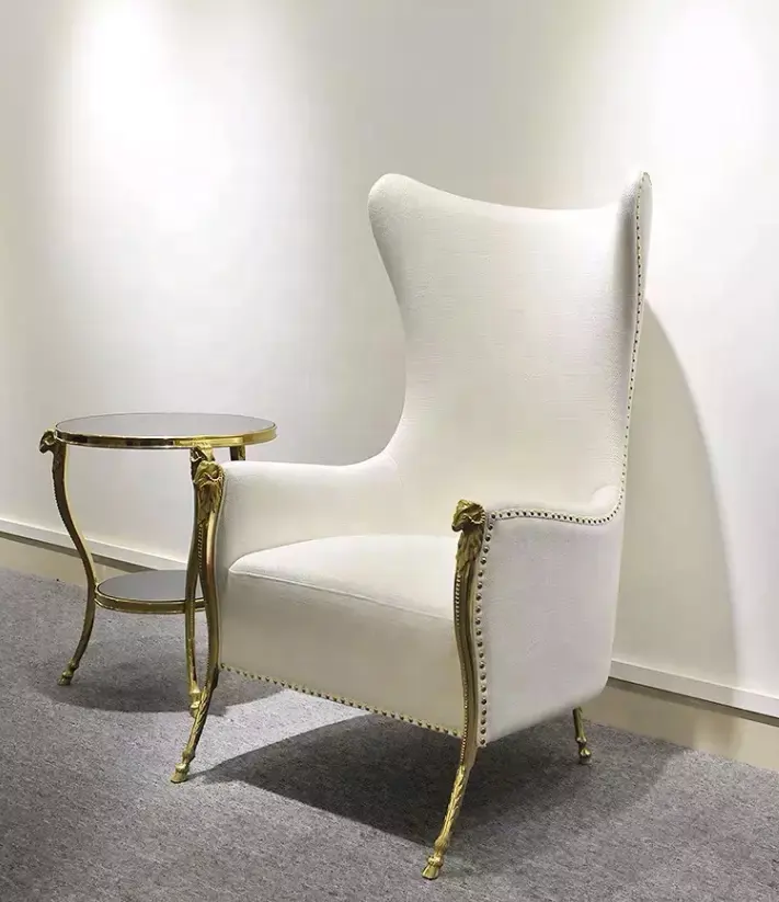 Роскошный роскошный медный хромированный золотистый Одноместный стул с высокой спинкой