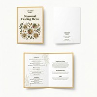 Catalogue personnalisé haut de gamme en carton 350g, papier d'art, pelliculage mat, estampage à chaud or pour une table à manger élégante